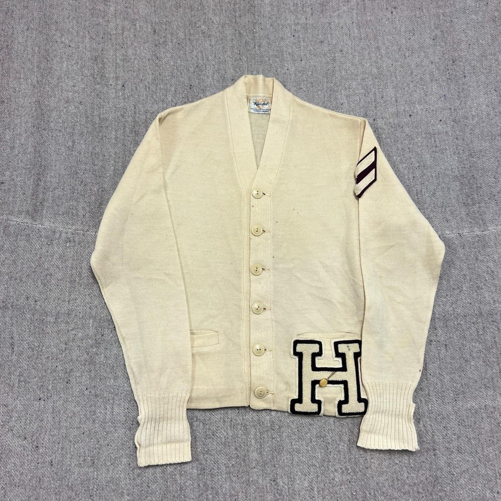 Vintage Kandel Letterman Cardigan Mens Medium White 1950s